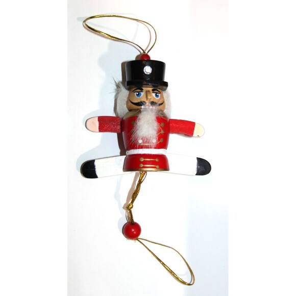 Other - Vintage Wooden Nutcracker Articulated Wooden Pull String Toy Christmas Ornament